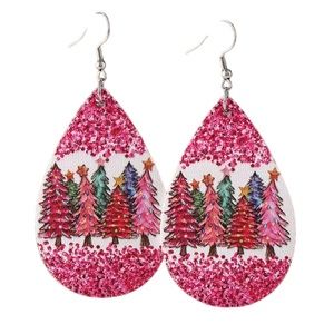 FLASH SALE!! Festive Colorful Christmas Tree Leather Earrings
